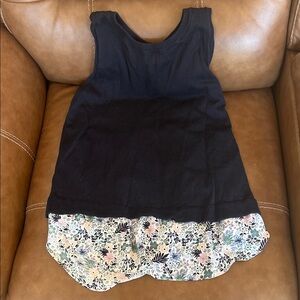 LOFT Navy Tank Top with Floral Hem